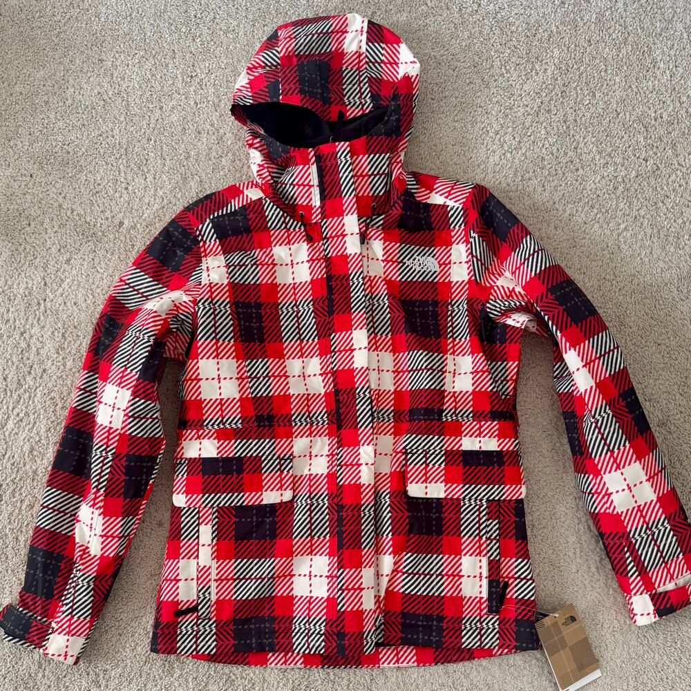 North Face TNF 3 in 1 Monarch Triclimate Jacket Red Plaid Women Ski Snow